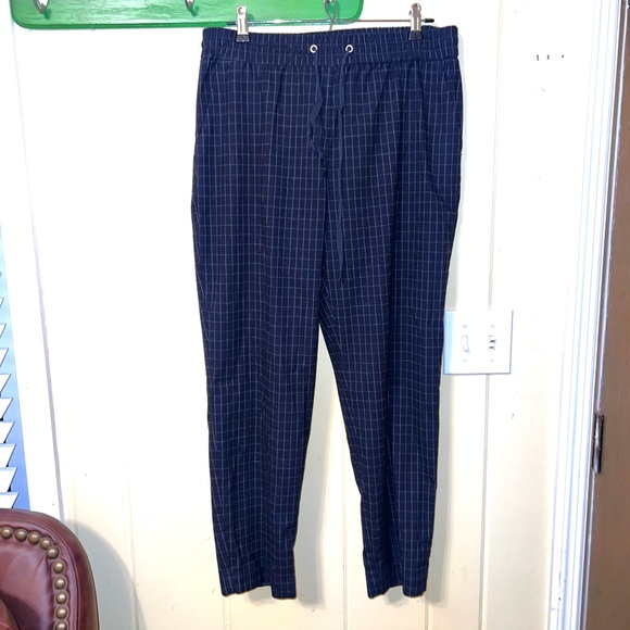 Loft Comfort Navy Blue Checkered Elastic Waistband Drawstring Pants - Picture 2 of 11